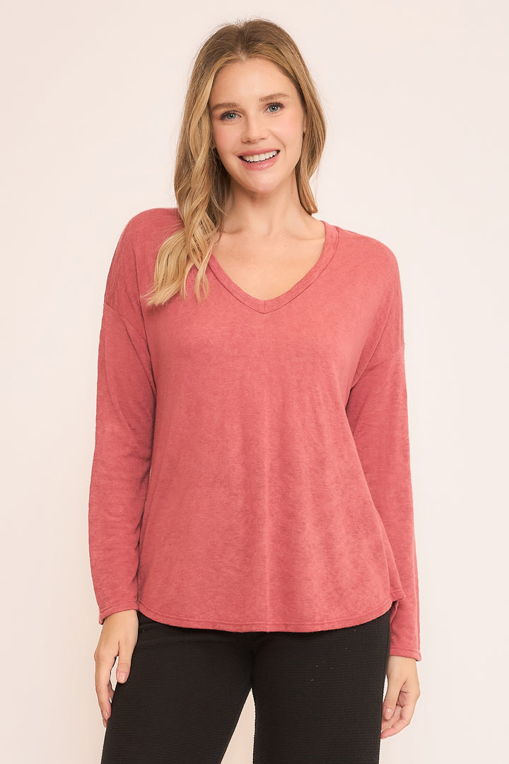Marsala Slub Knit V-neck Top