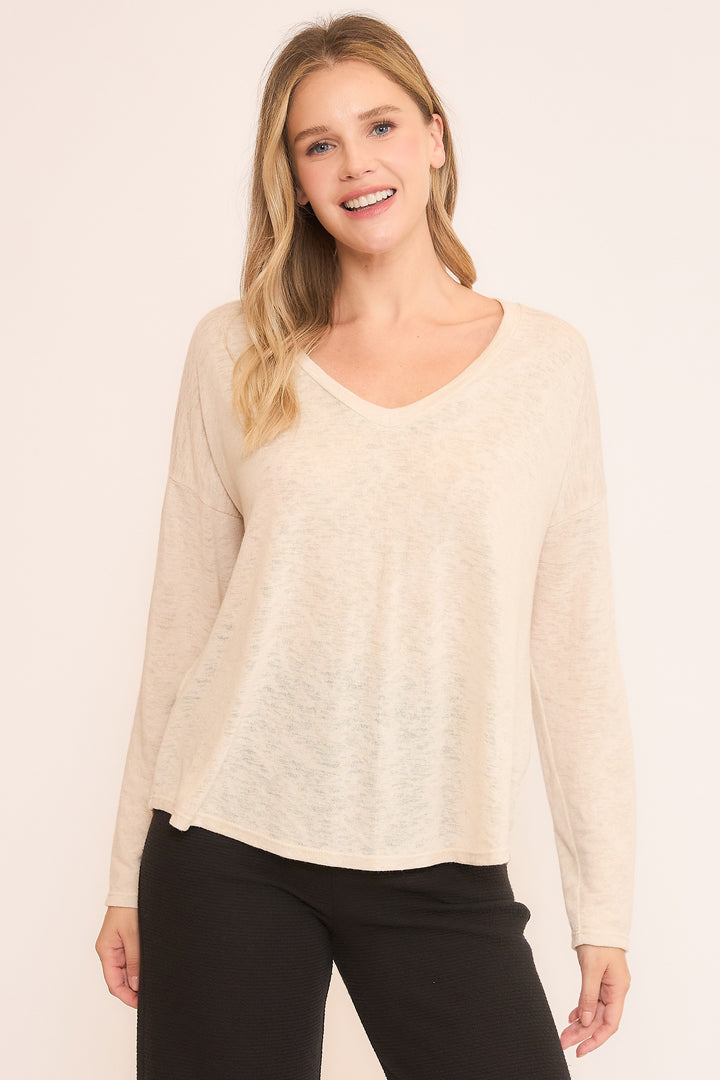Natural Slub Knit V-neck Top