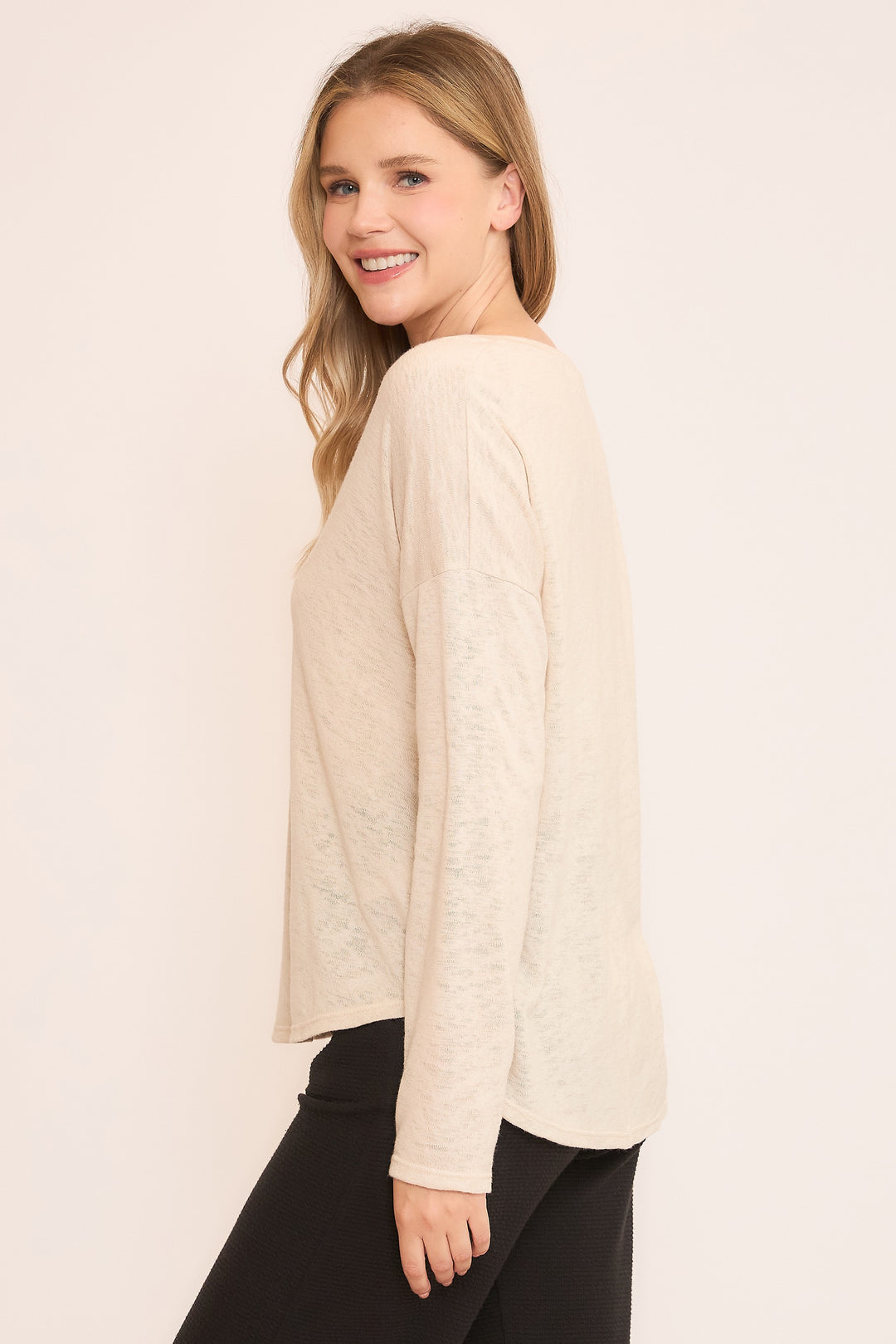 Natural Slub Knit V-neck Top