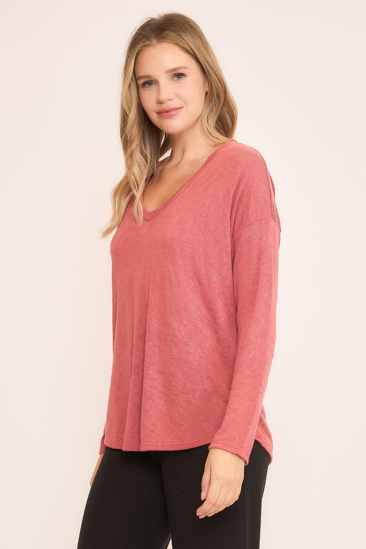 Marsala Slub Knit V-neck Top