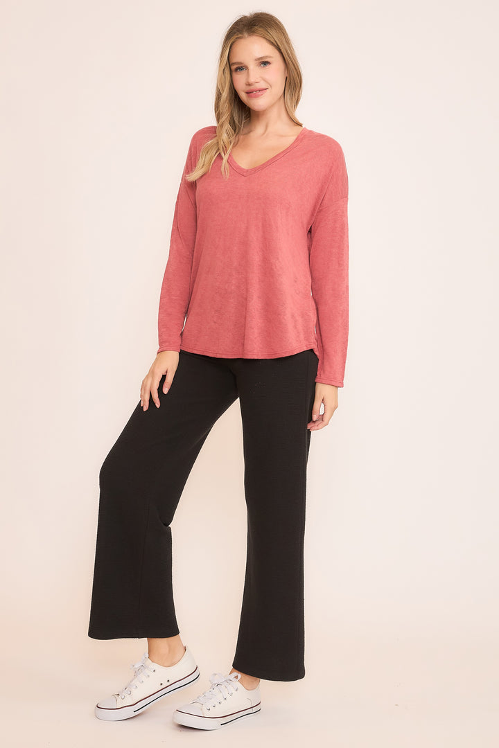 Marsala Slub Knit V-neck Top