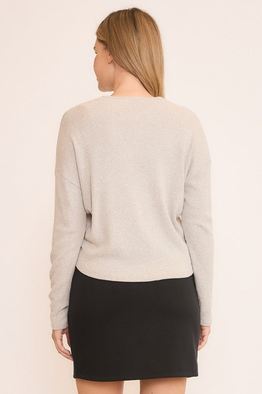 Taupe Grey Front Tie Cardigan