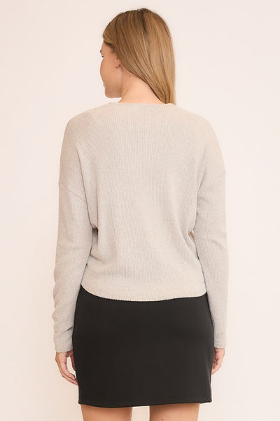 Taupe Grey Front Tie Cardigan