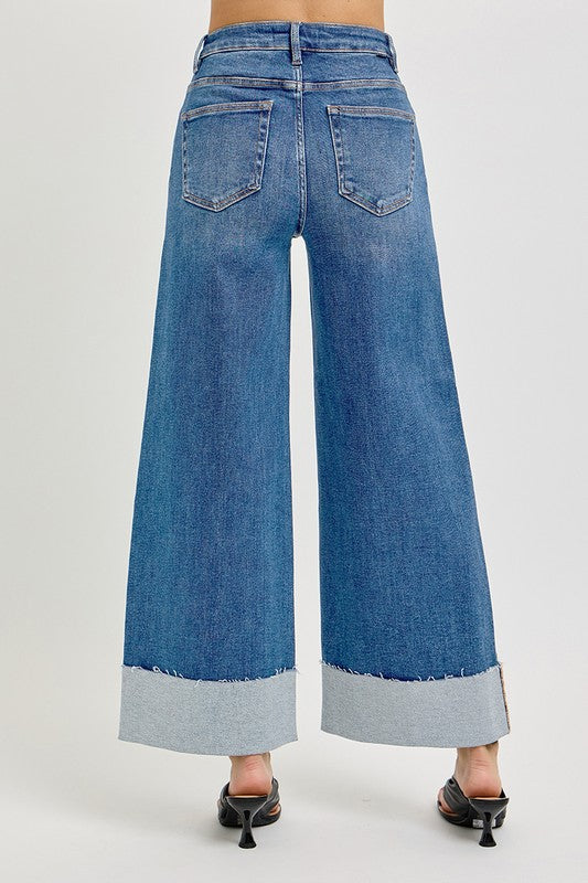 Risen High Rise Crop Wide Cuffed Jeans
