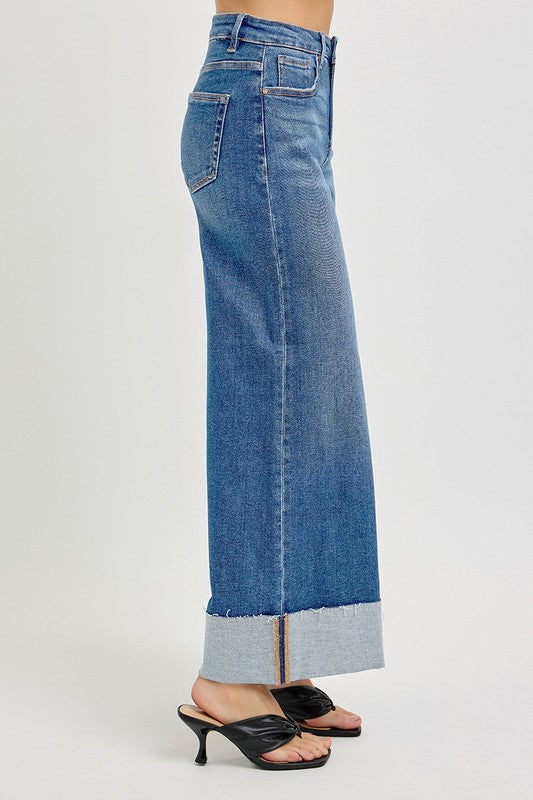 Risen High Rise Crop Wide Cuffed Jeans