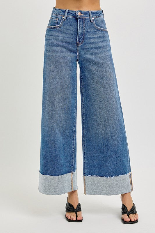 Risen High Rise Crop Wide Cuffed Jeans