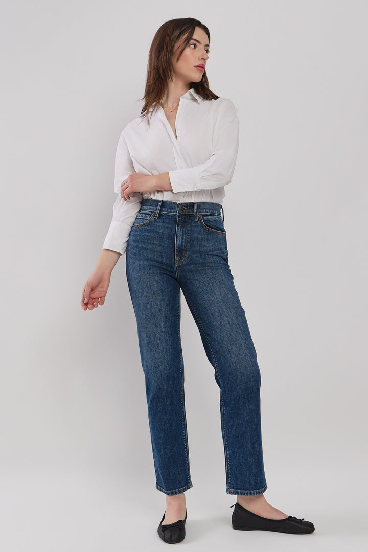Eunina Olsen Dark Super High Rise Straight Leg Jeans