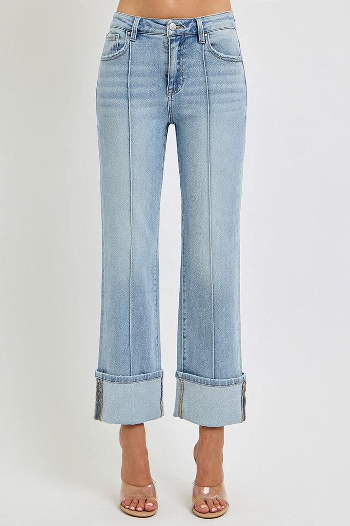 Risen High Rise Ankle Straight Cuffed Jeans