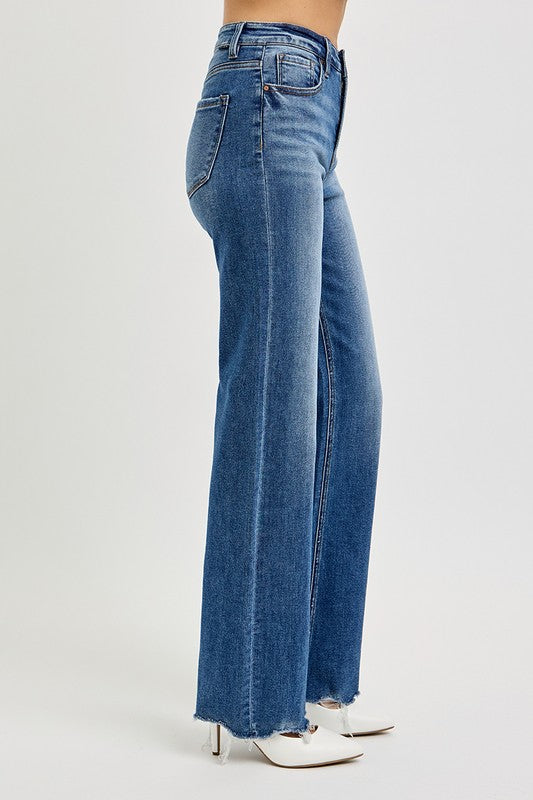 Risen High Rise Wide Leg Jeans