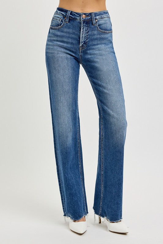 Risen High Rise Wide Leg Jeans