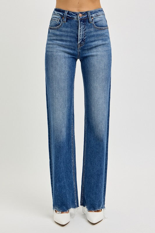 Risen High Rise Wide Leg Jeans