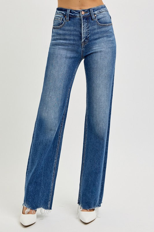 Risen High Rise Wide Leg Jeans
