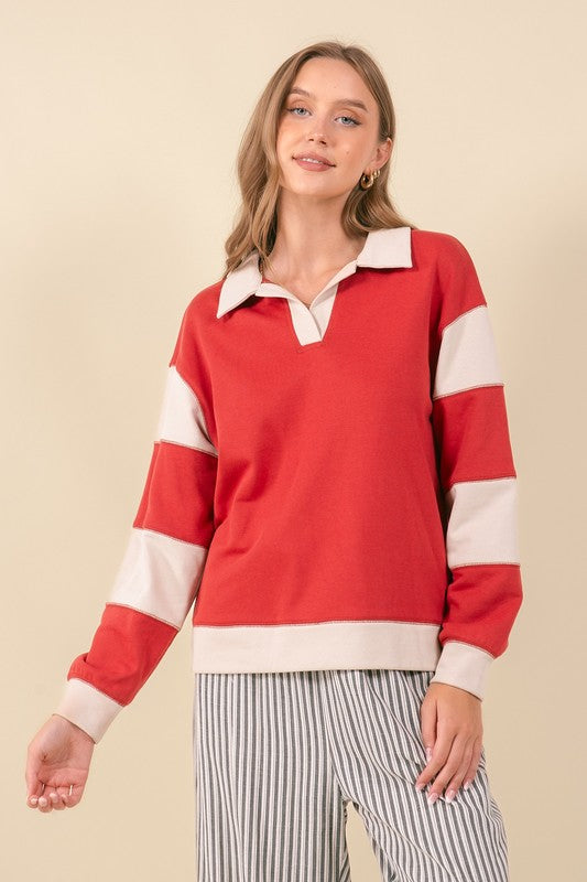Chili Color Block Henley Top