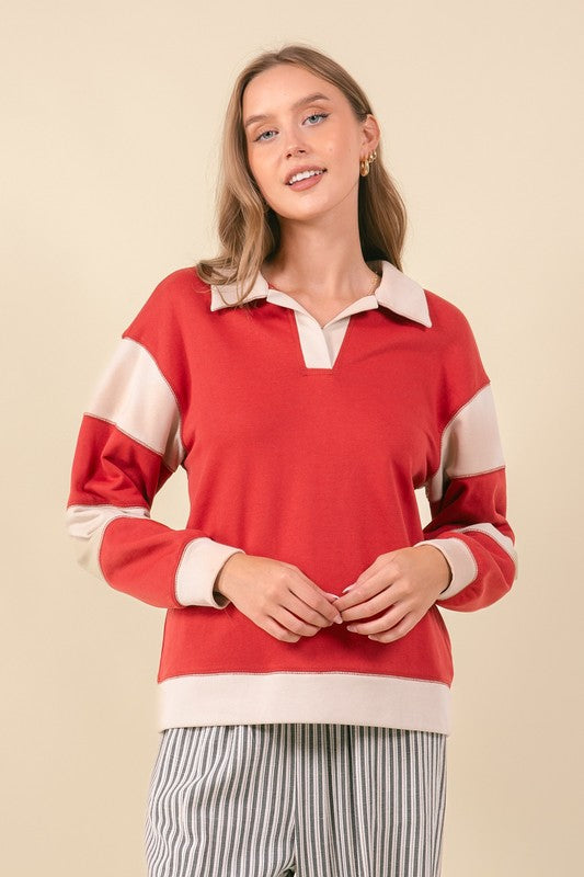 Chili Color Block Henley Top