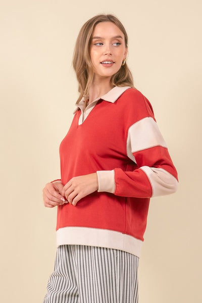 Chili Color Block Henley Top