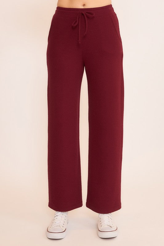 Merlot Seersucker Wide Leg Pants