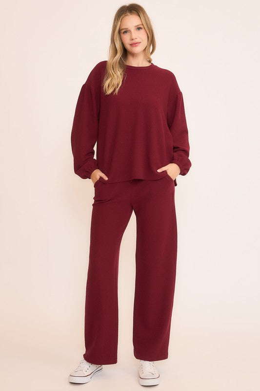 Merlot Seersucker Wide Leg Pants