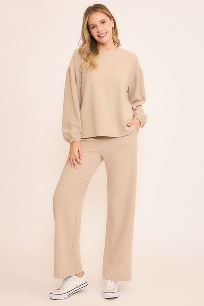 Oat Seersucker Wide Leg Pants