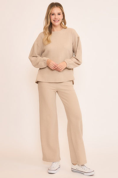 Oat Seersucker Long Sleeve Top
