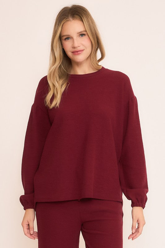 Merlot Seersucker Long Sleeve Top