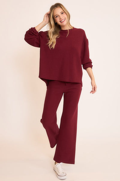 Merlot Seersucker Long Sleeve Top