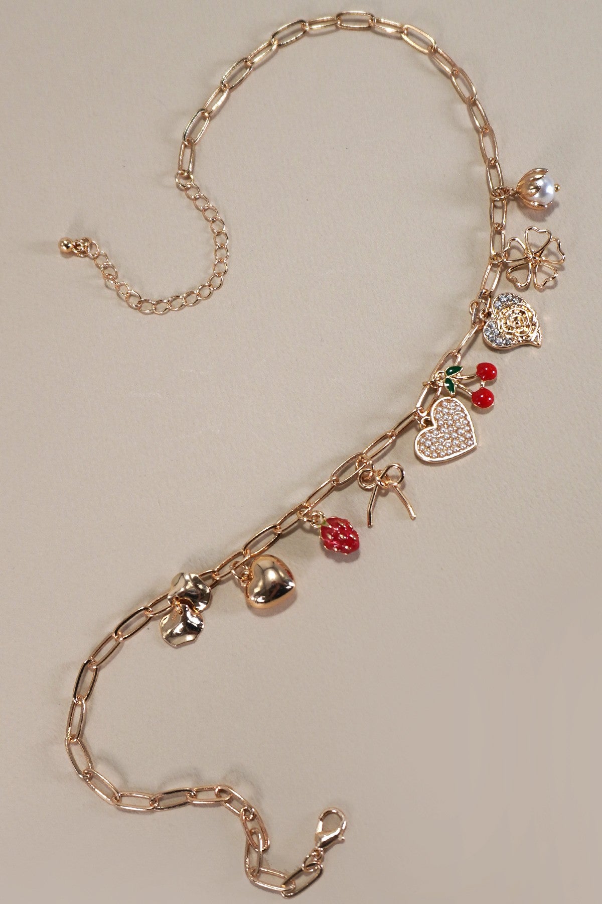 Gold Cherry Charm Link Necklace