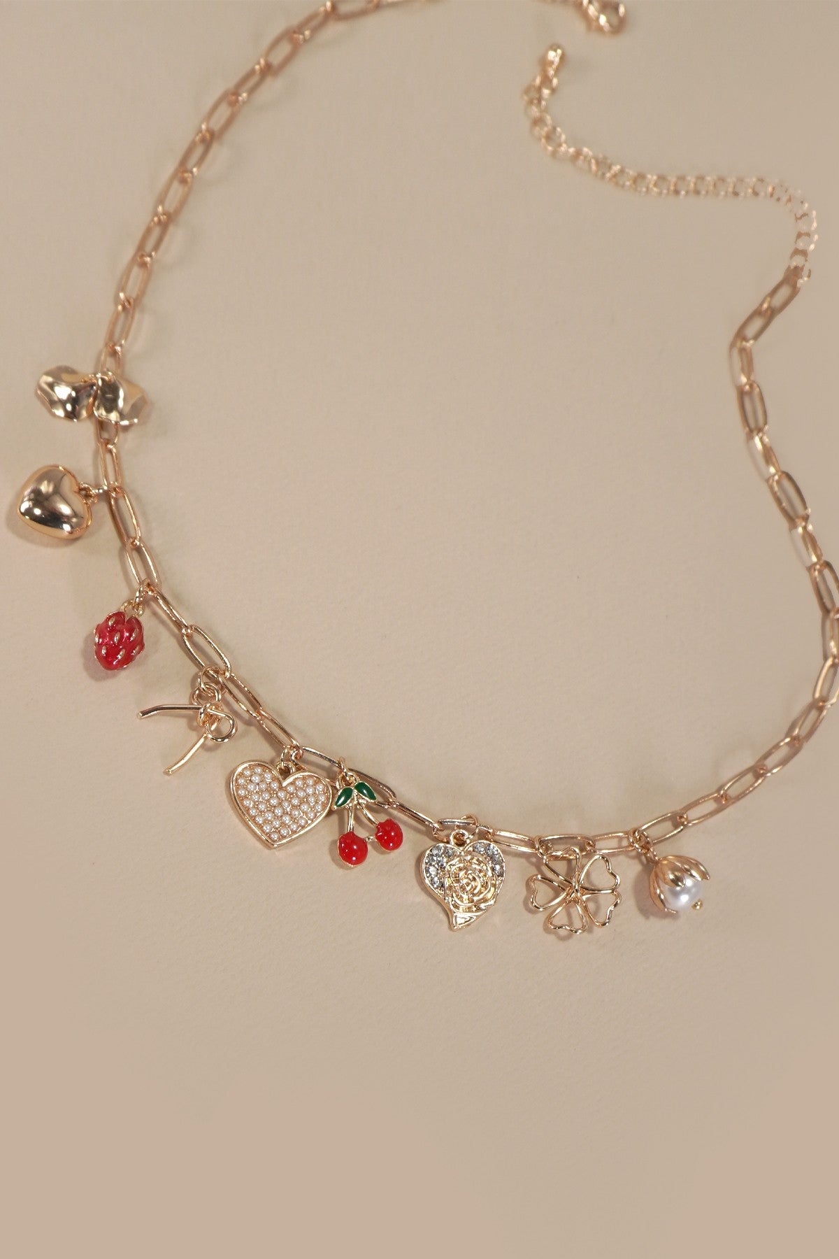 Gold Cherry Charm Link Necklace