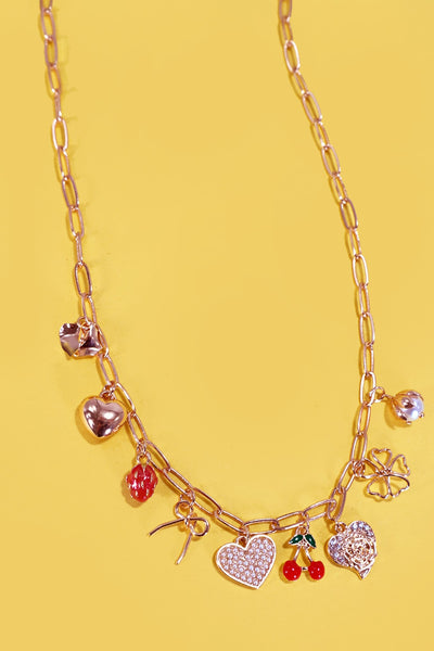Gold Cherry Charm Link Necklace
