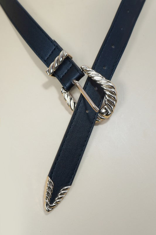 Black Western Carved Leather Belt