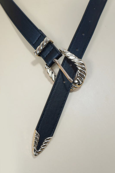 Black Western Carved Leather Belt