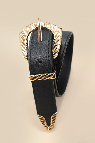 Black Western Carved Leather Belt