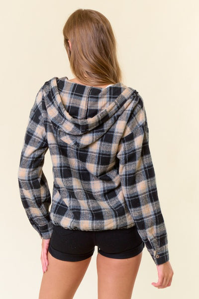Black Plaid Flannel Pullover Hoodie