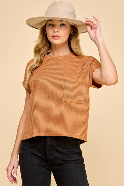 Camel Knit Pocket Tee