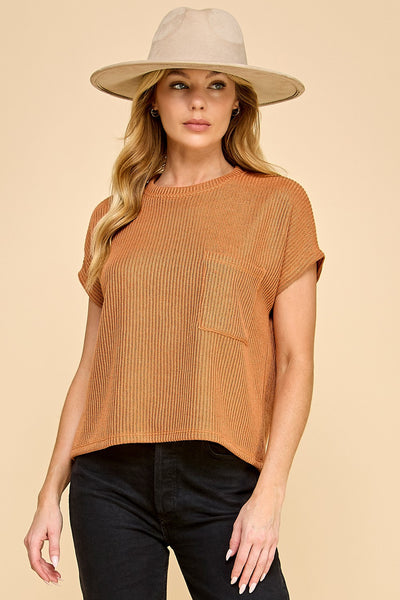 Camel Knit Pocket Tee