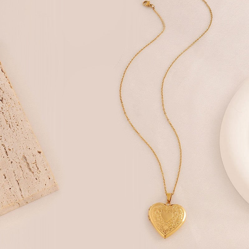 Gold Heart Locket Necklace