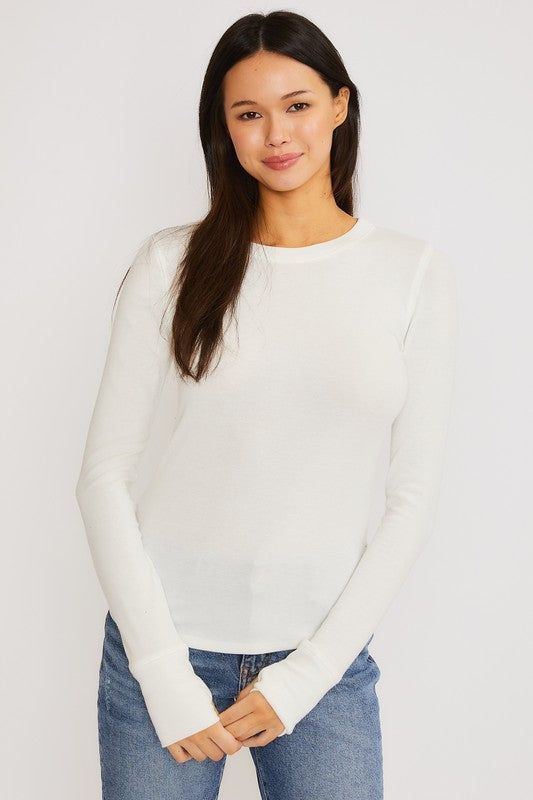 White Ribbed Long Sleeve Top