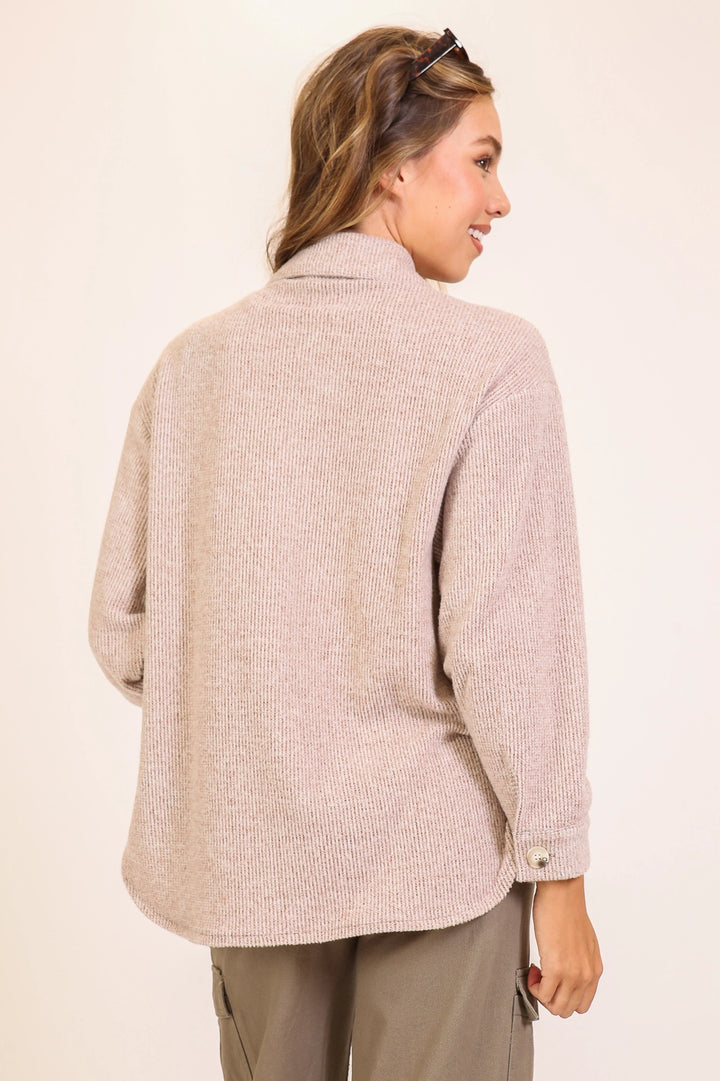 Brown Brushed Waffle Shacket