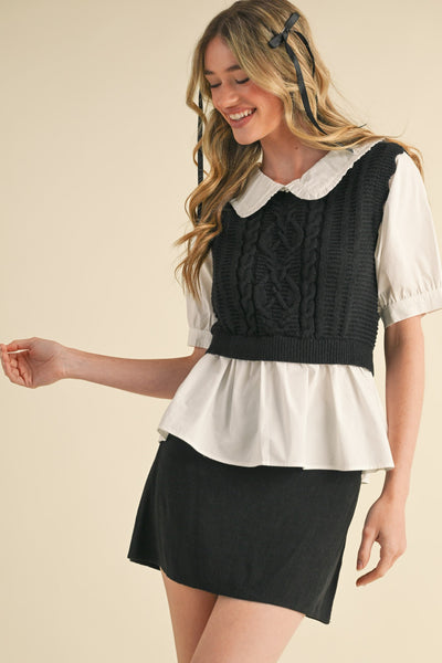 Black Cable Knit Sweater Top