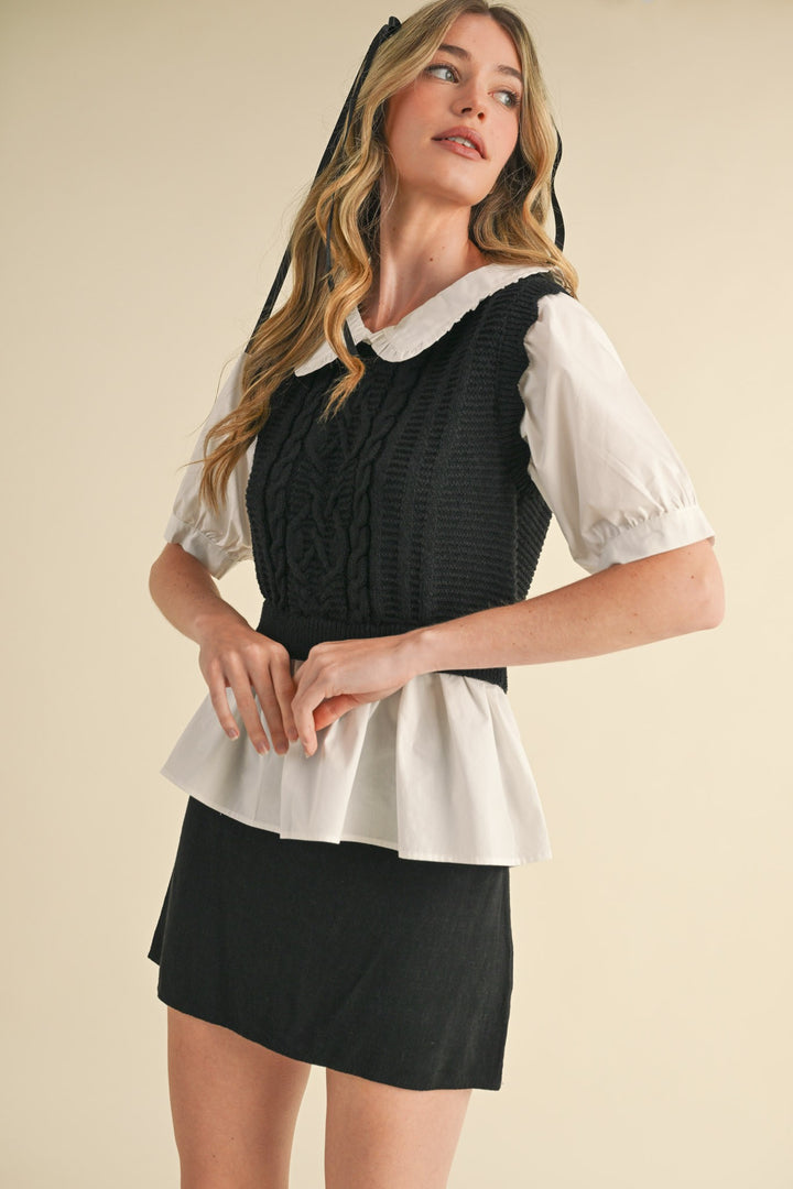 Black Cable Knit Sweater Top