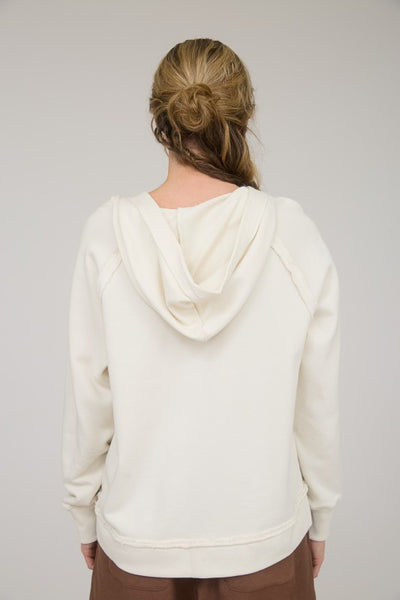 Cream Hooded Raw Edge Knit Top