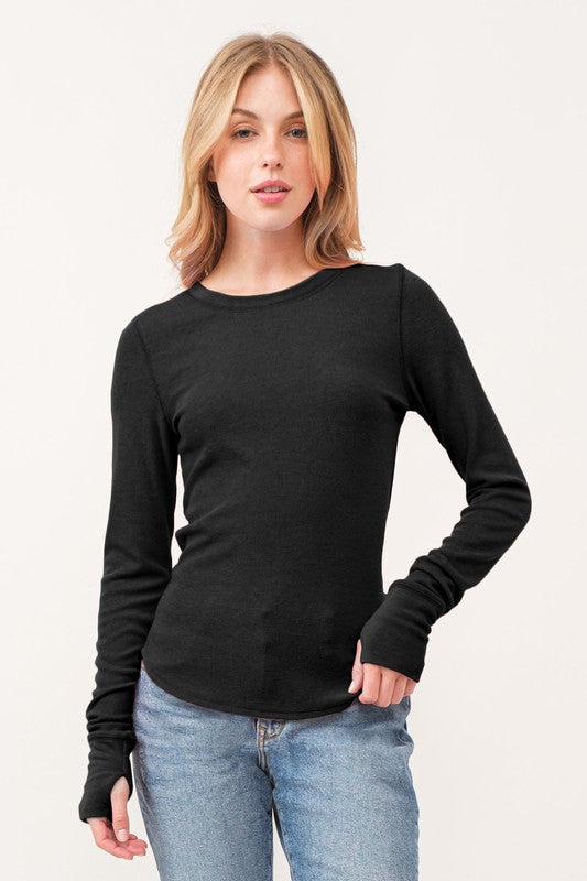 Black Ribbed Long Sleeve Top