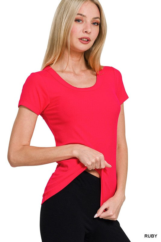 Ruby Ribbed Round Neck Tee
