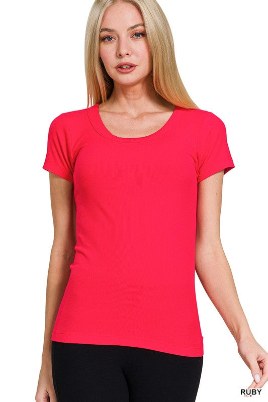 Ruby Ribbed Round Neck Tee