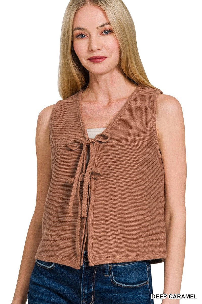 Deep Camel Tie Front Sweater Vest