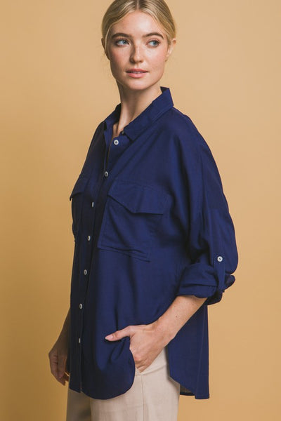 Navy Linen Oversized Shirt