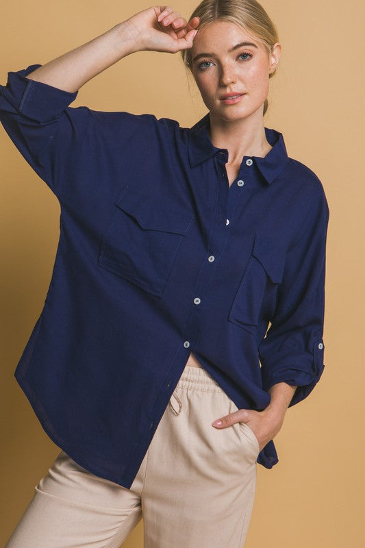 Navy Linen Oversized Shirt