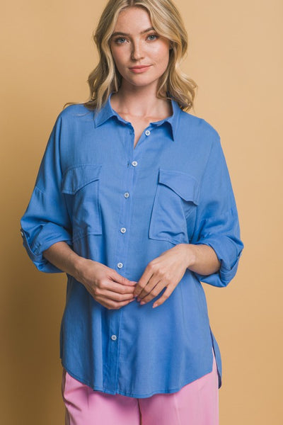 Blue Linen Oversized Shirt