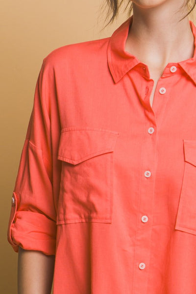 Coral Linen Oversized Shirt