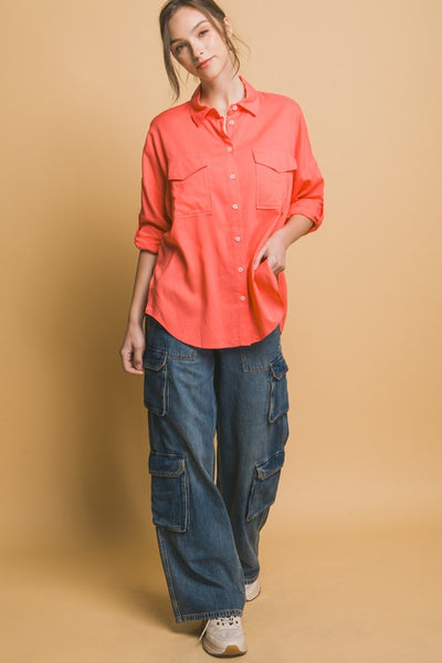 Coral Linen Oversized Shirt