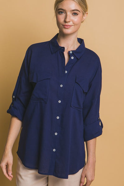 Navy Linen Oversized Shirt
